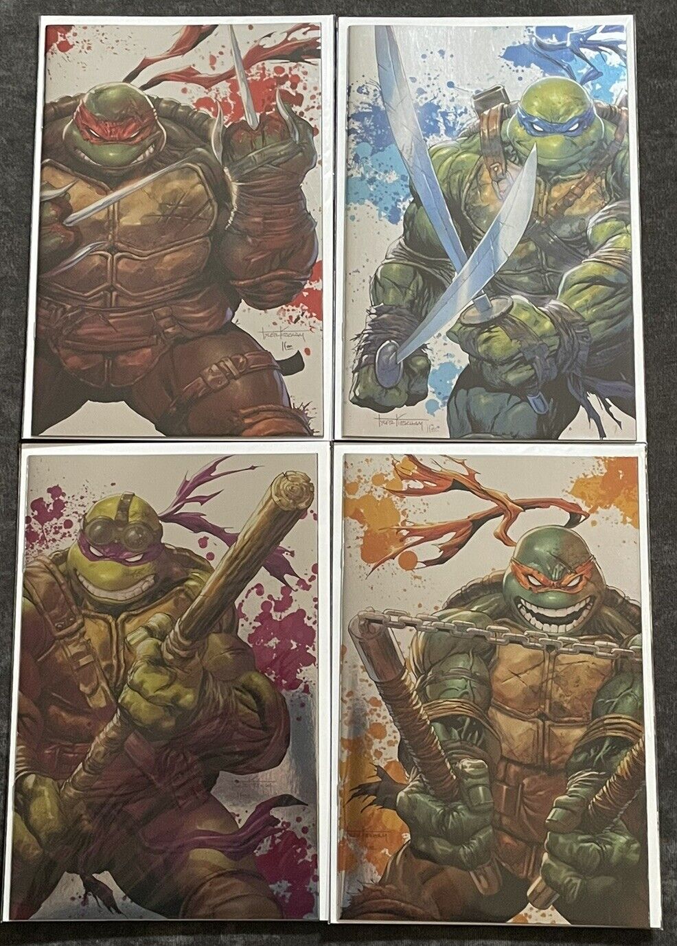 TMNT #1 Battle Damage Ninja Turtles TYLER KIRKHAM Foil Virgin Variant Set of 4