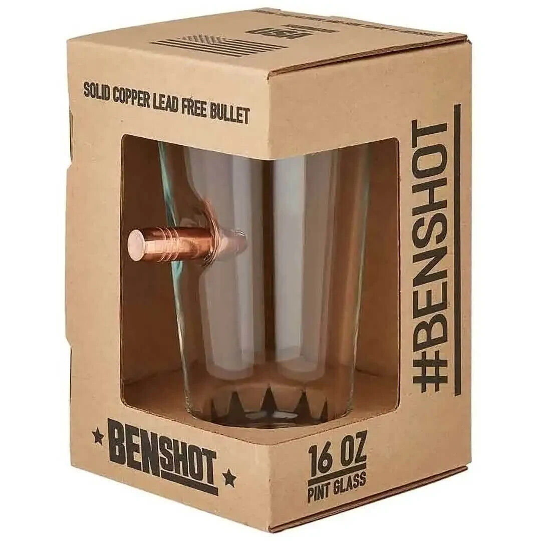 Original BenShot Pint Glass w/ Real 50 BMG Bullet Wedding Military Unique Gift