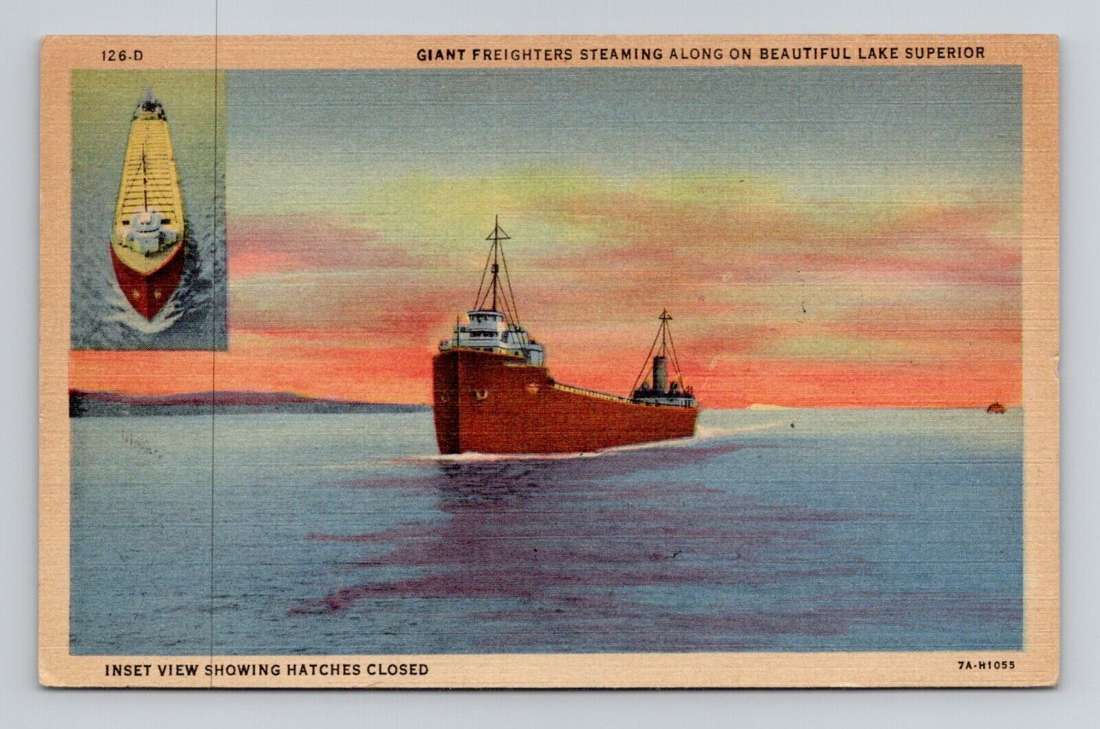 Postcard Giant Cargo Ship Lake Superior Hibbing Minnesota, Vintage Linen O3