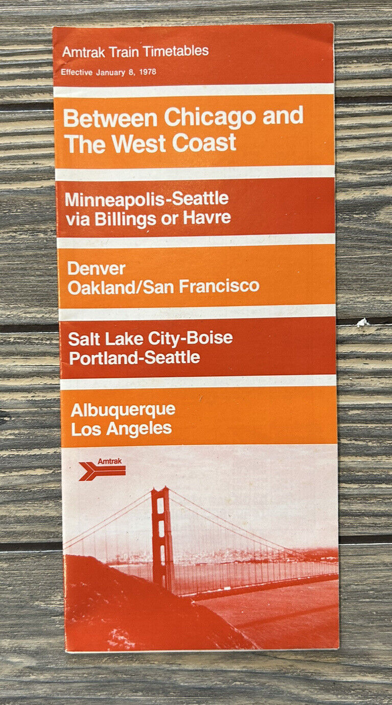 Vintage 1978 January 8 Amtrak Train Timetable Between Chicago And The West Coast