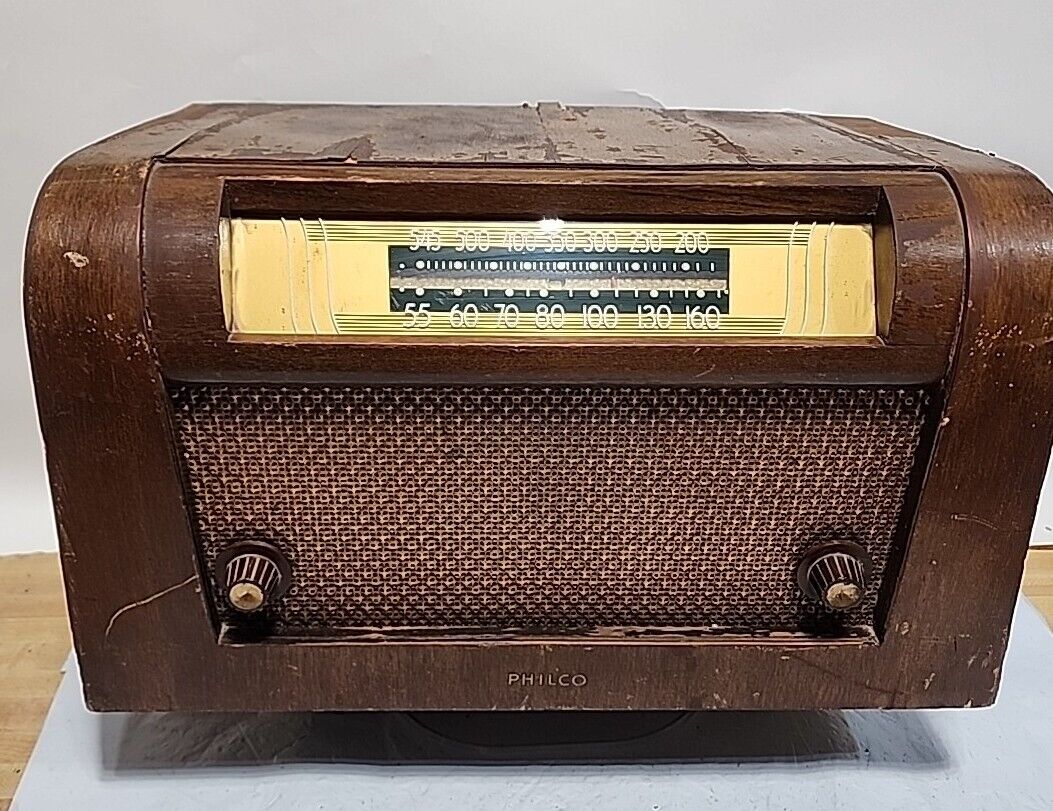 1947 Philco Model 48-150 Transitone AM Band Tube Radio Wood Cabinet Good Face