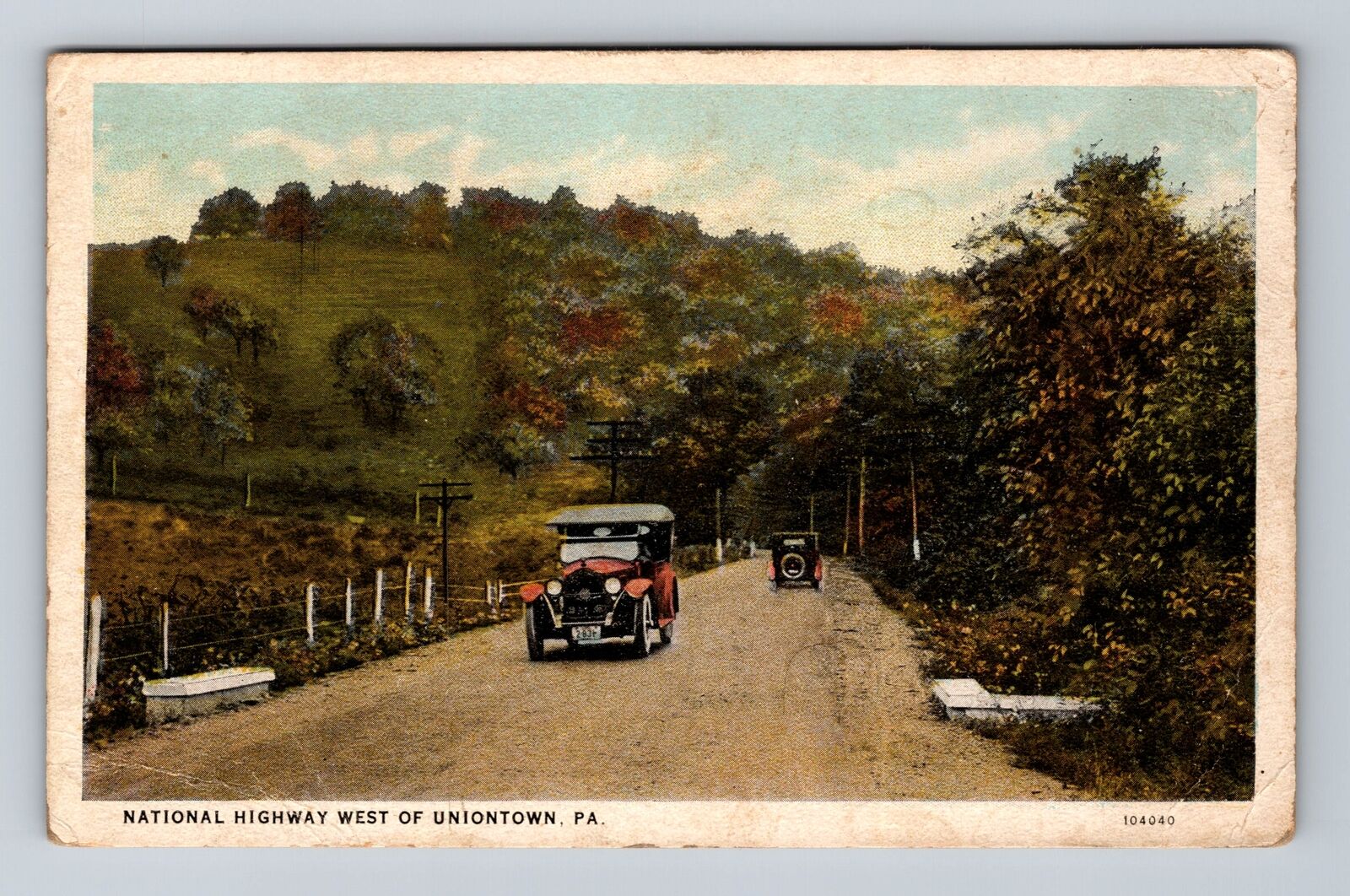 Uniontown PA-Pennsylvania, National Highway West, Automobile Vintage Postcard