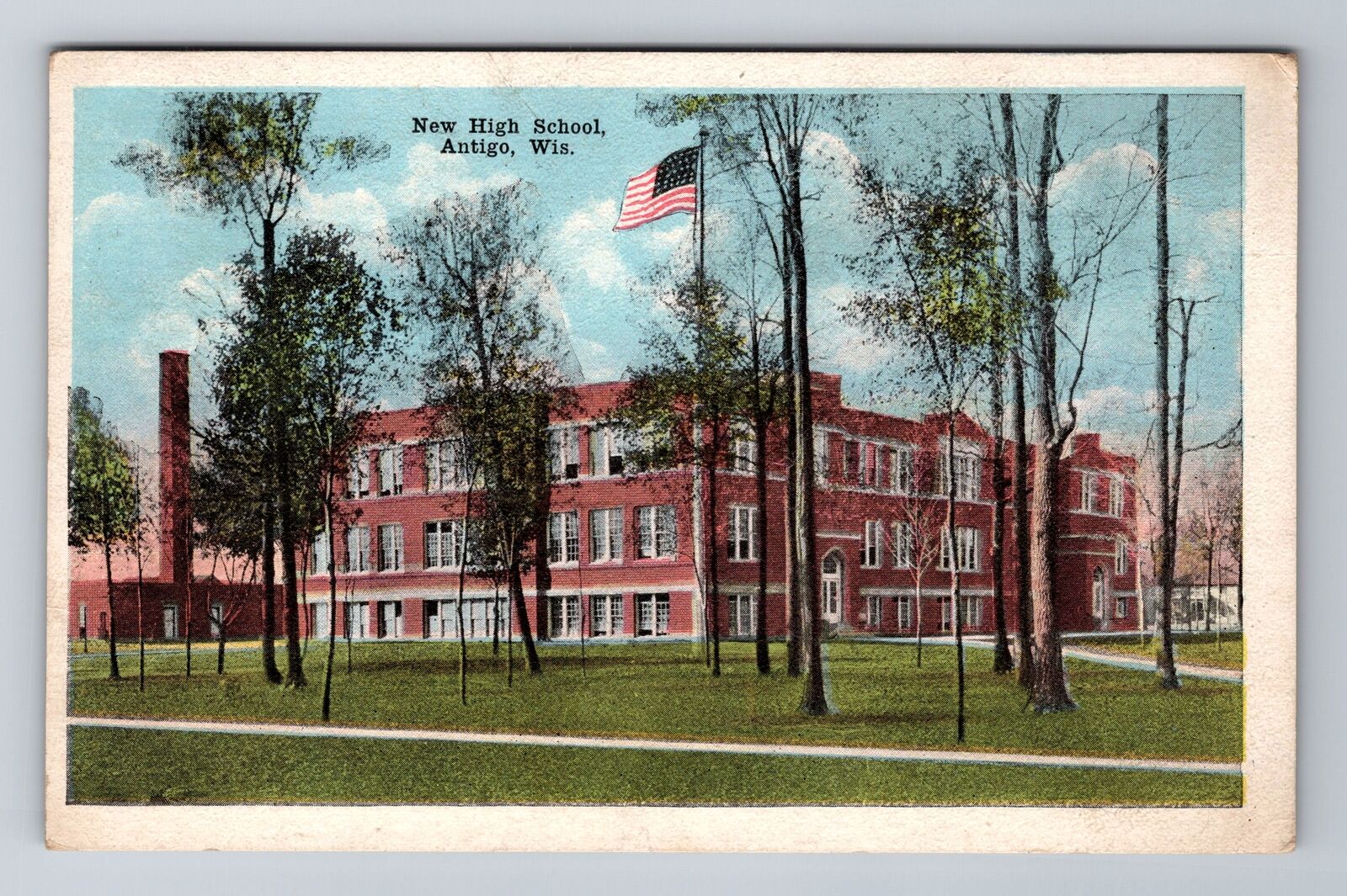 Antigo WI-Wisconsin, New High School, Antique, Vintage c1922 Souvenir Postcard