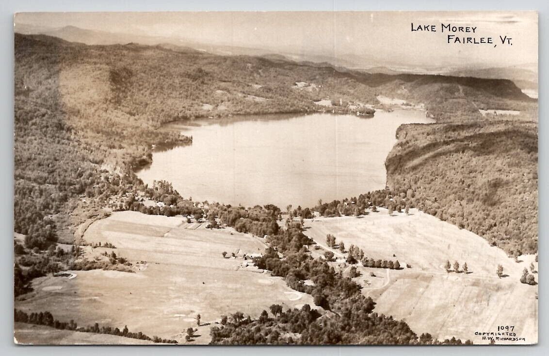 RPPC Fairlee VT Lake Morey Richardson Photo Aerial View Postcard P22