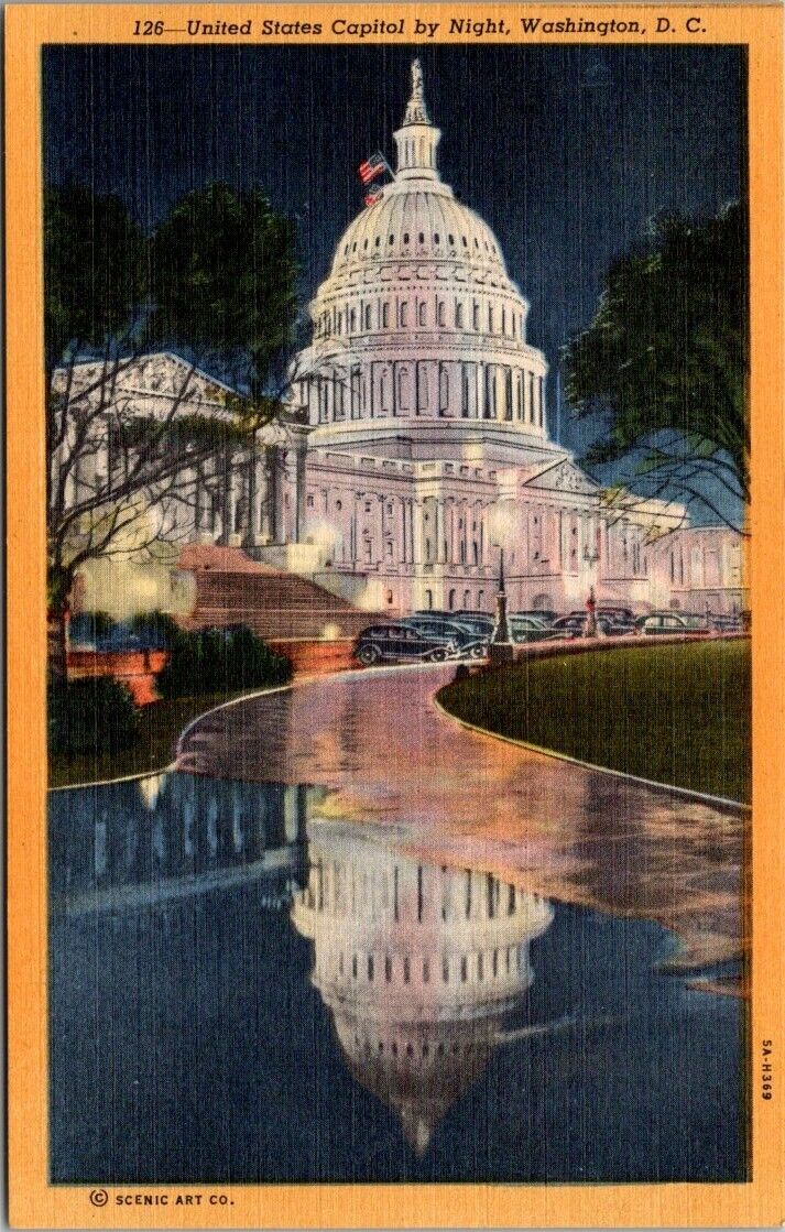 Washington DC United States Capitol Building by Night Reflection Postcard UNP