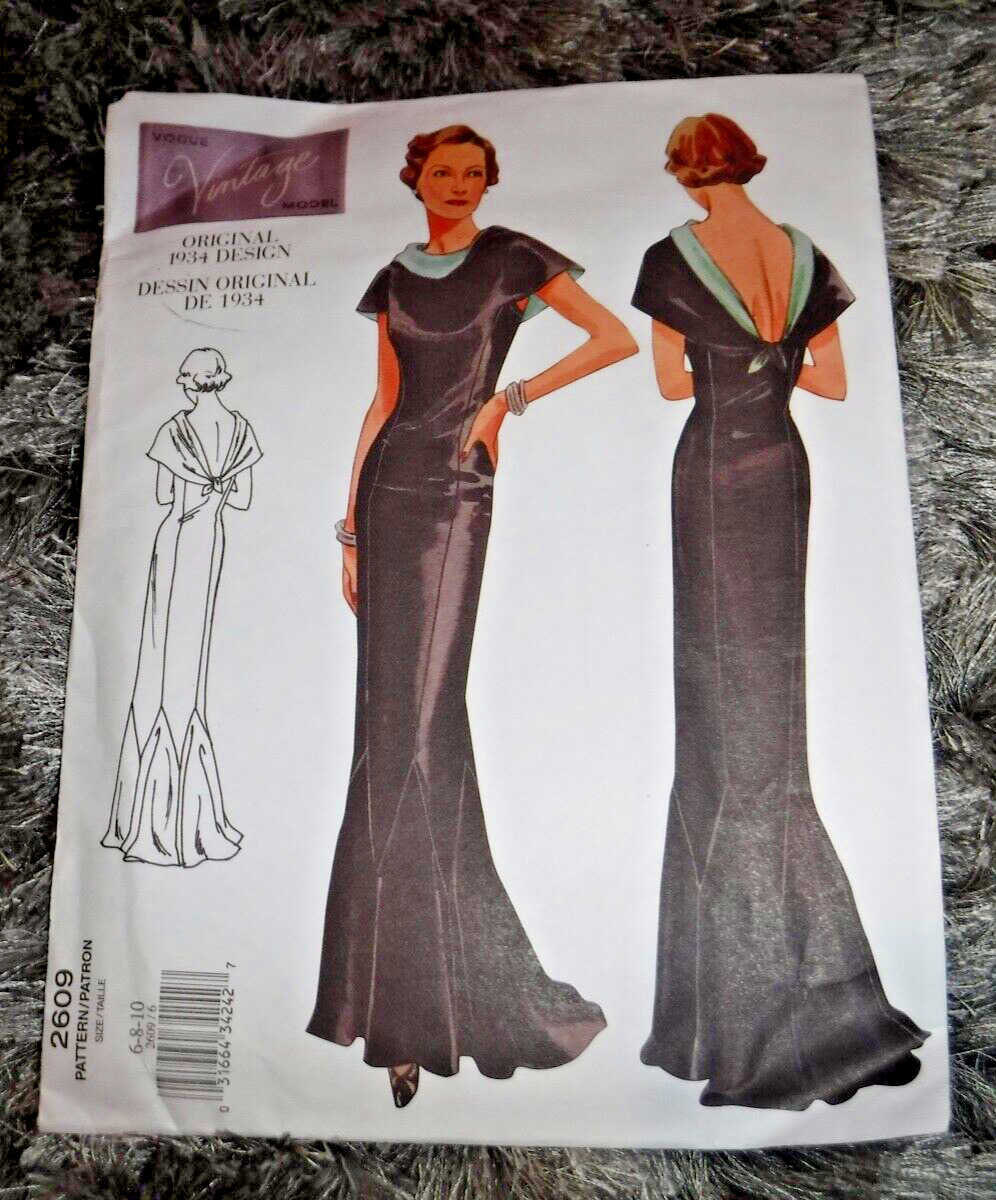 Vogue Vintage 2609 New (Uncut) Fabulous evening Dress-  SIZE 6 - 8 - 10 UNCUT