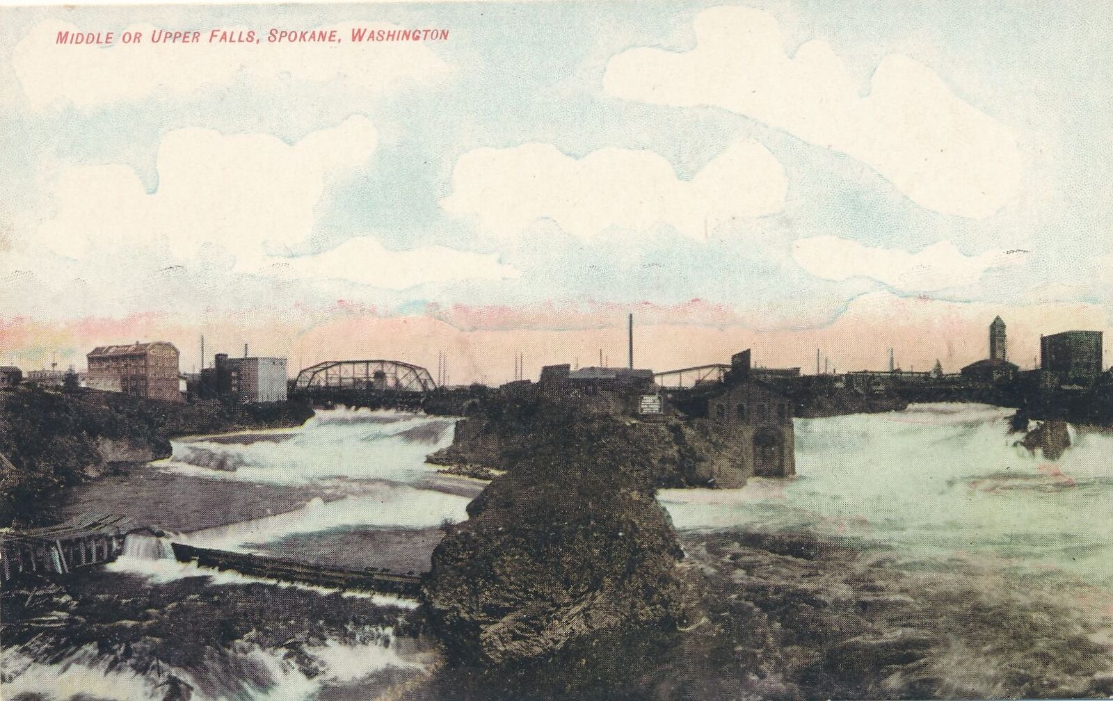 SPOKANE WA - Middle Or Upper Falls Postcard