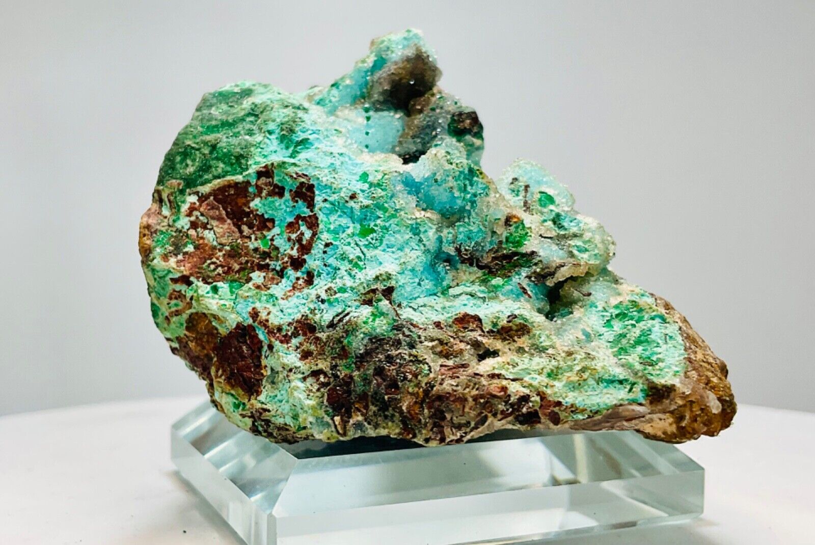 Sparkling Vibrant Turquoise-Malachite-Chrysocolla - Namibia -Glass Crystal Base