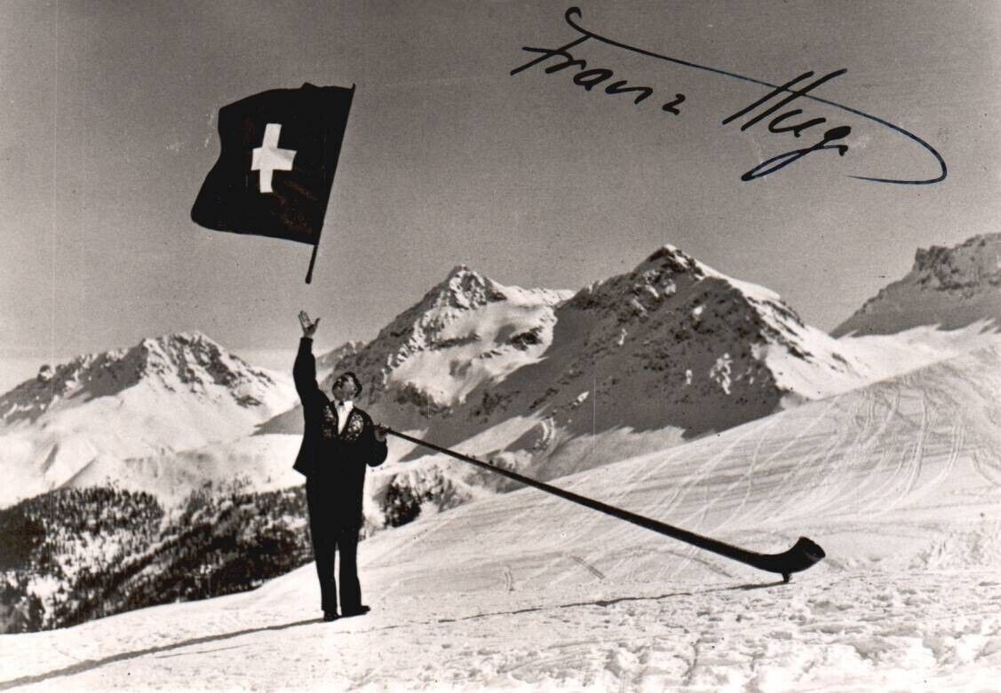 Vtg RPPC 4x6 Franz Hug Autographed Olympic Flag Thrower, SUI Unposted