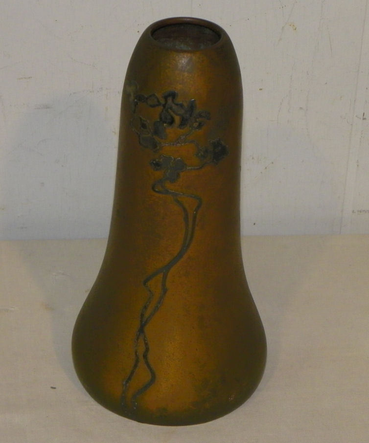 Antique Heintz Copper Silver Crest Vase Measures 8″ High