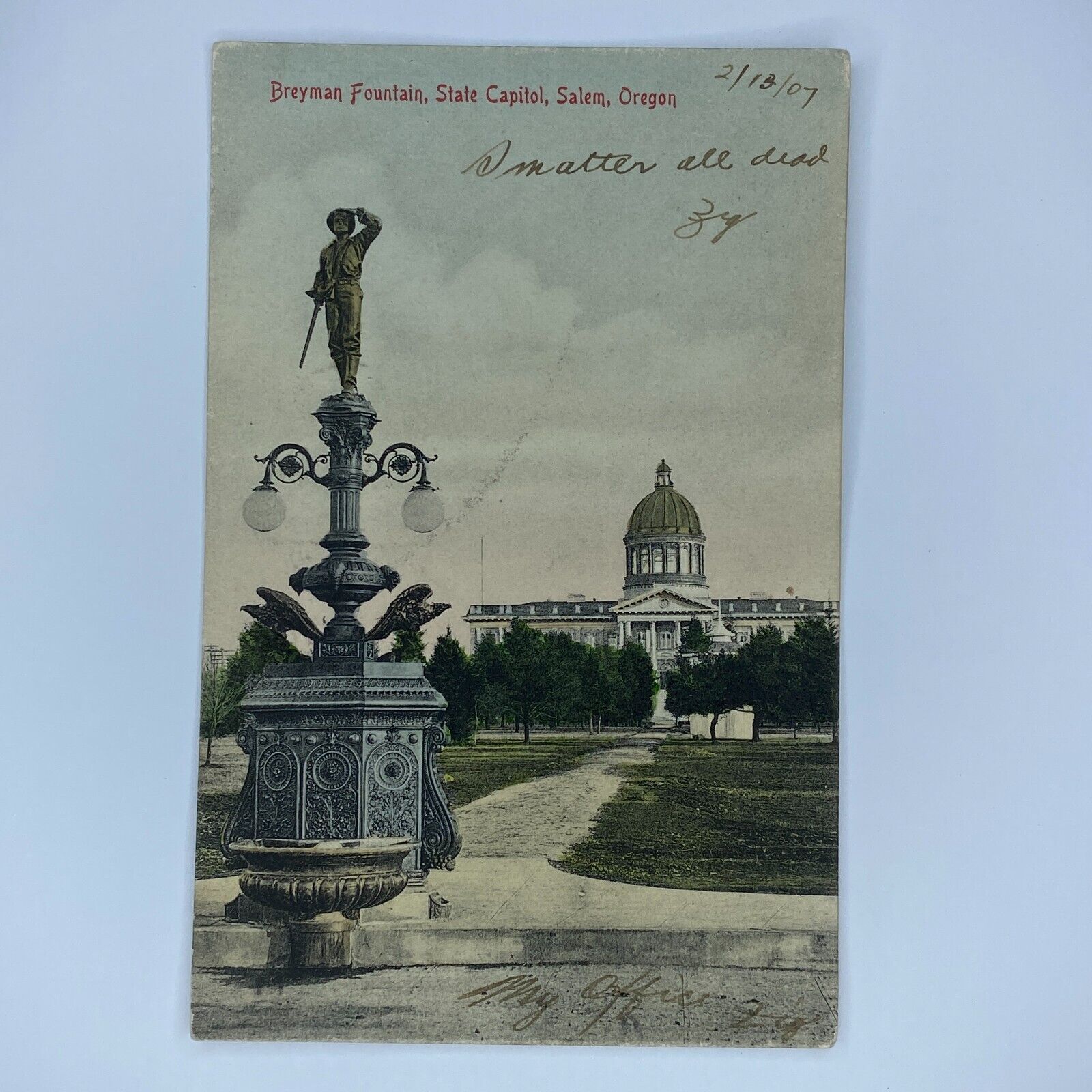 Breyman Fountain State Capitol Salem Oregon Postcard Posted 1907