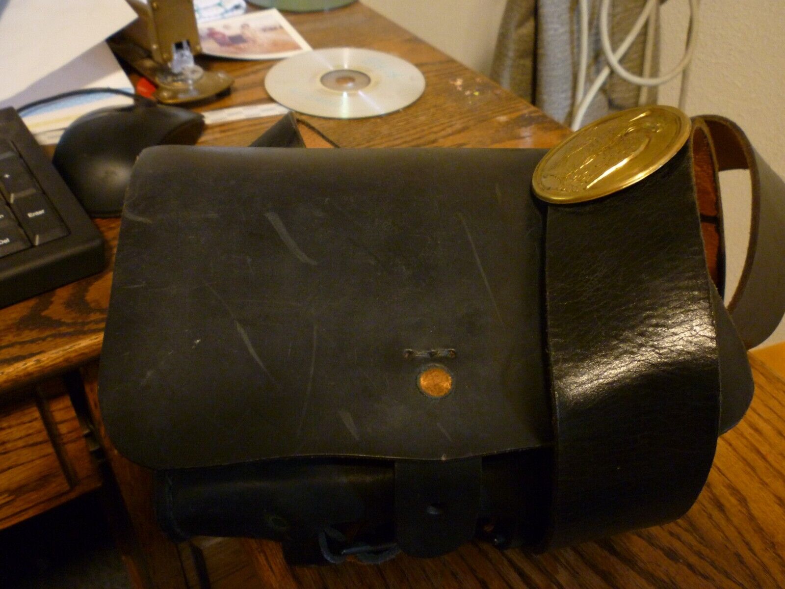 Civil War Civil U.S. Cartridge Bag Pouch Tins Sling  Repro Black Leather