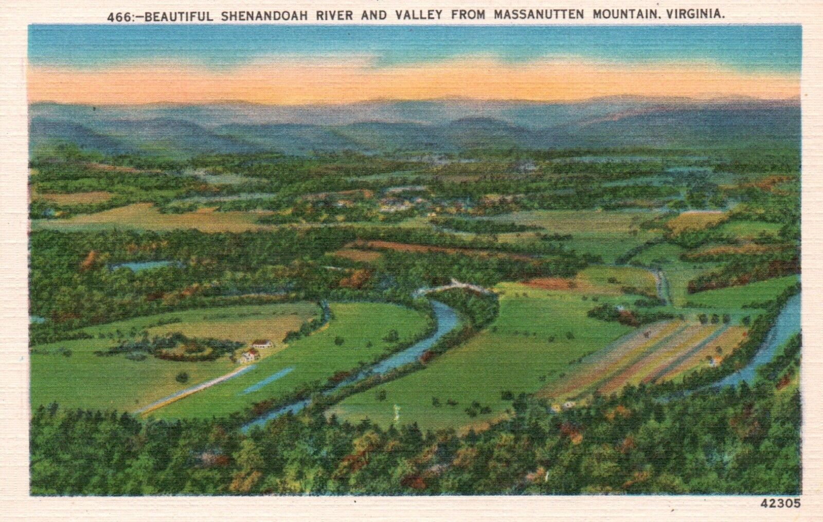 Postcard VA Shenandoah River & Valley from Massanutten Mountain Vintage PC J9544