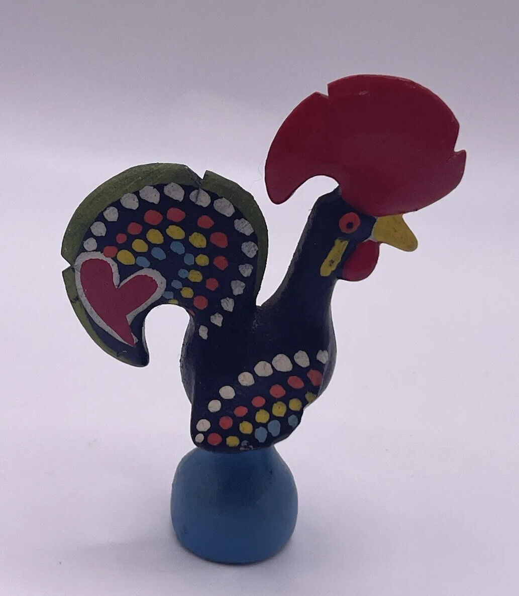 Vintage Handmade Clay Pottery Rooster of Barcelos Miniature Figurine Trinket ***