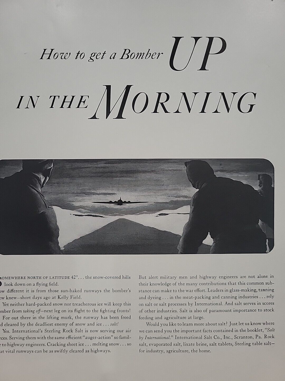1942 International Salt Co. Fortune WW2 Print Ad Q4 Runway Airplane Morning