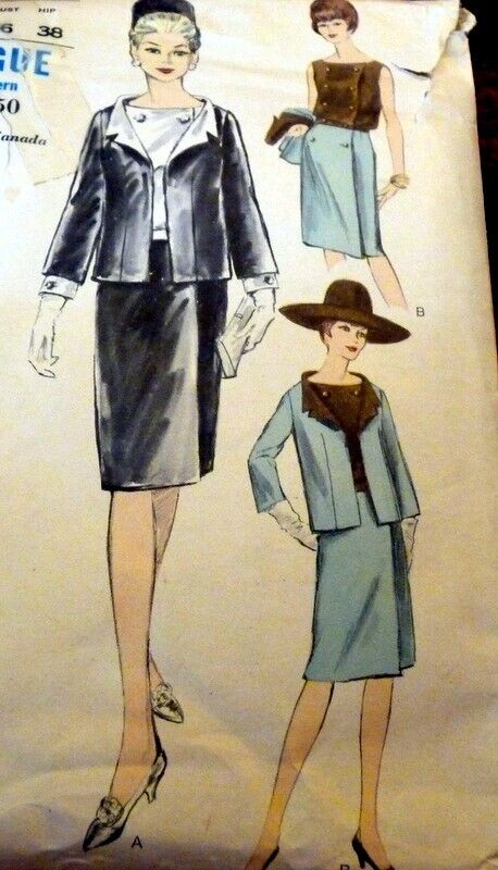 *LOVELY VTG 1960s SUIT & BLOUSE VOGUE Sewing Pattern 16/36