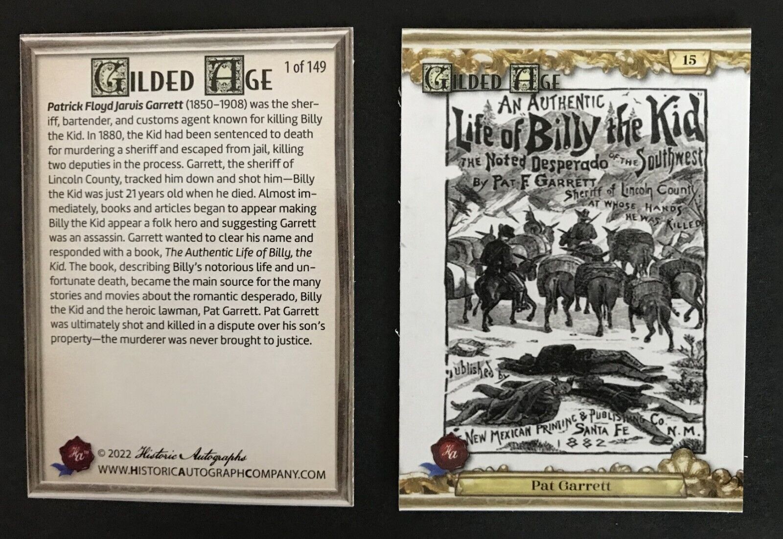 Billy the Kid   2023 HISTORIC AUTOGRAPHS GILDED AGE,  Card  1 of 149 and base cd