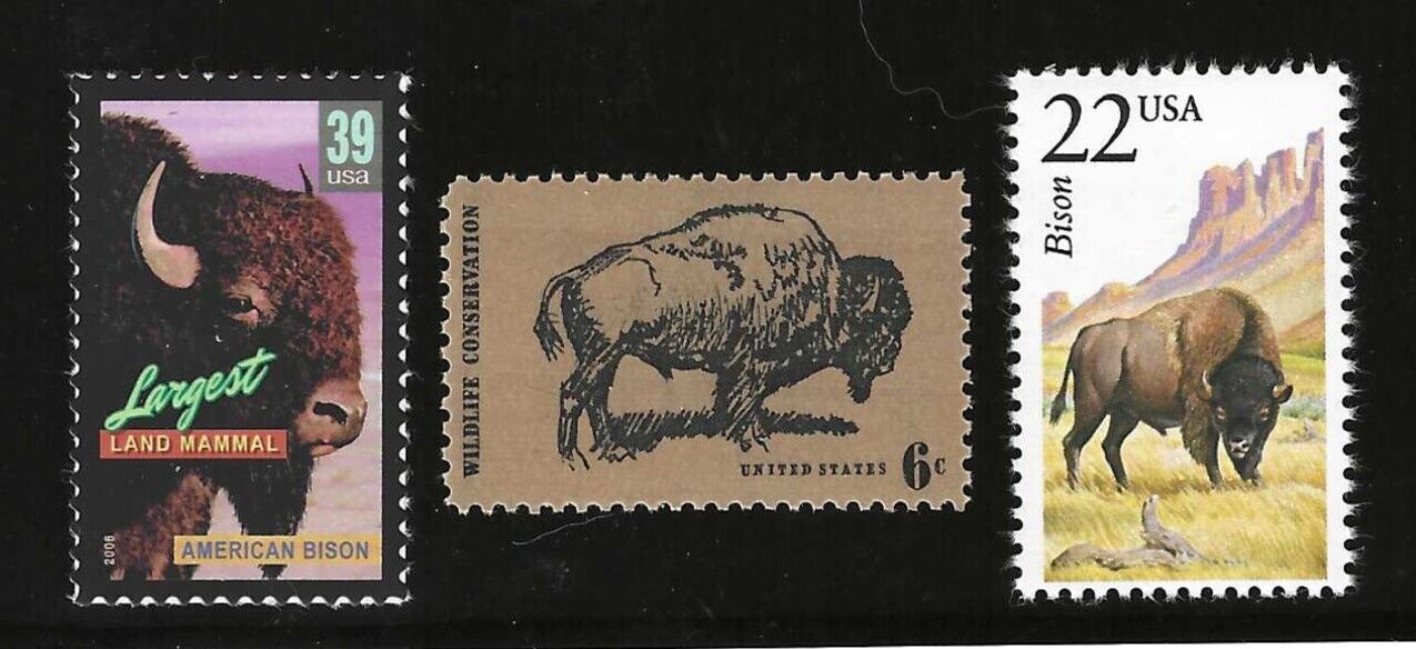 BUFFALO / BISON - BEAUTIFUL SET OF 3 U.S. POSTAGE STAMPS - MINT CONDITION
