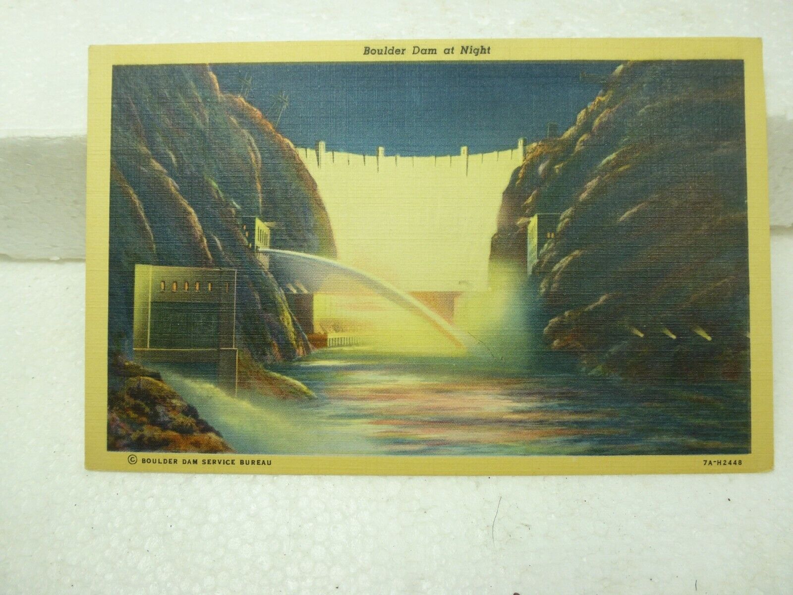 Postcard Boulder Dam At Night Boulder Dam Services Bureau Unused Unposted Linen