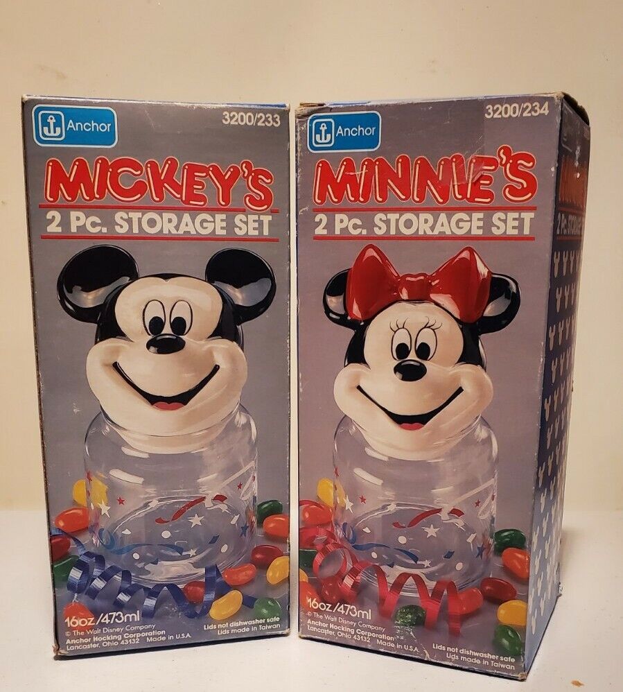 Anchor Hocking vintage 1980\'s Mickey and Minnie Storage Containers - Walt Disney