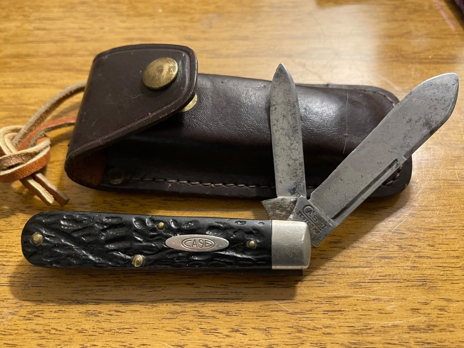 Vintage 1920-40 Case Tested XX RARE 2 Blade Jack Knife Bone Handle Leather  Case
