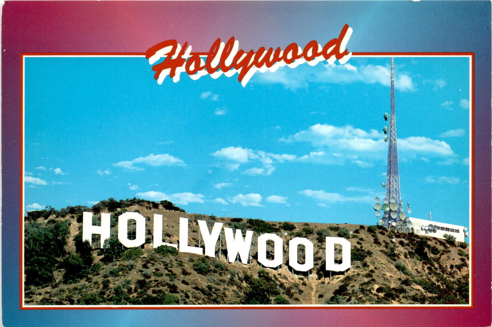 Hollywood sign, Hollywood Hills, entertainment industry, Mitock Postcard