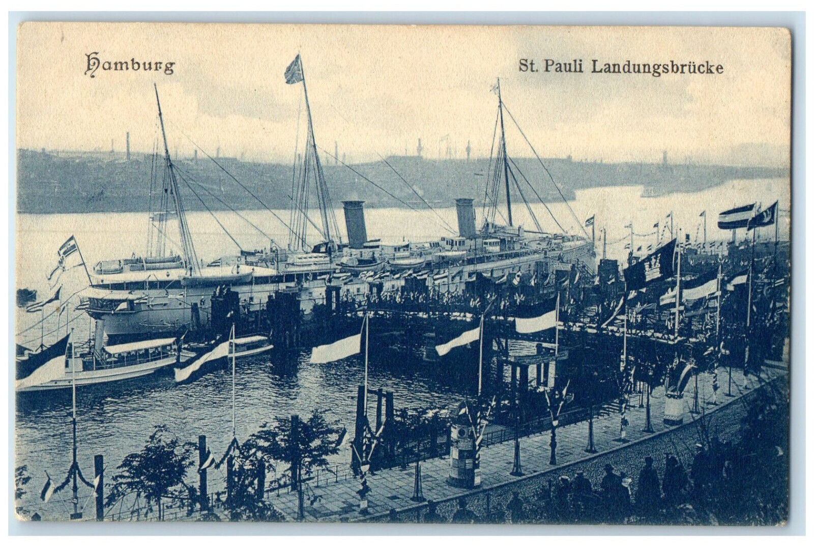 c1910 St. Pauli Landing Bridge Hamburg Germany Antique Unposted Postcard