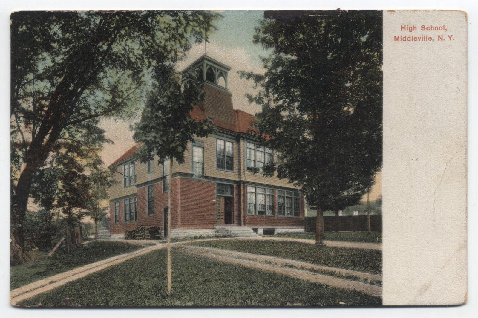 NY ~ High School Building MIDDLEVILLE New York c1906 Herkimer County Postcard