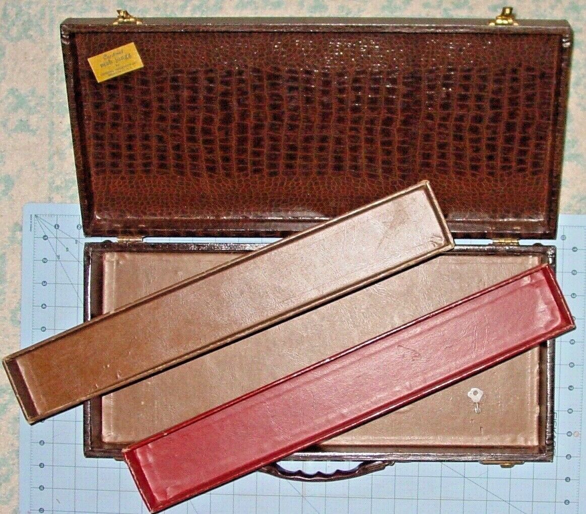 Vintage Cardinal Faux Brown Alligator Mahjong Game Suitcase Tray Inserts Key USA