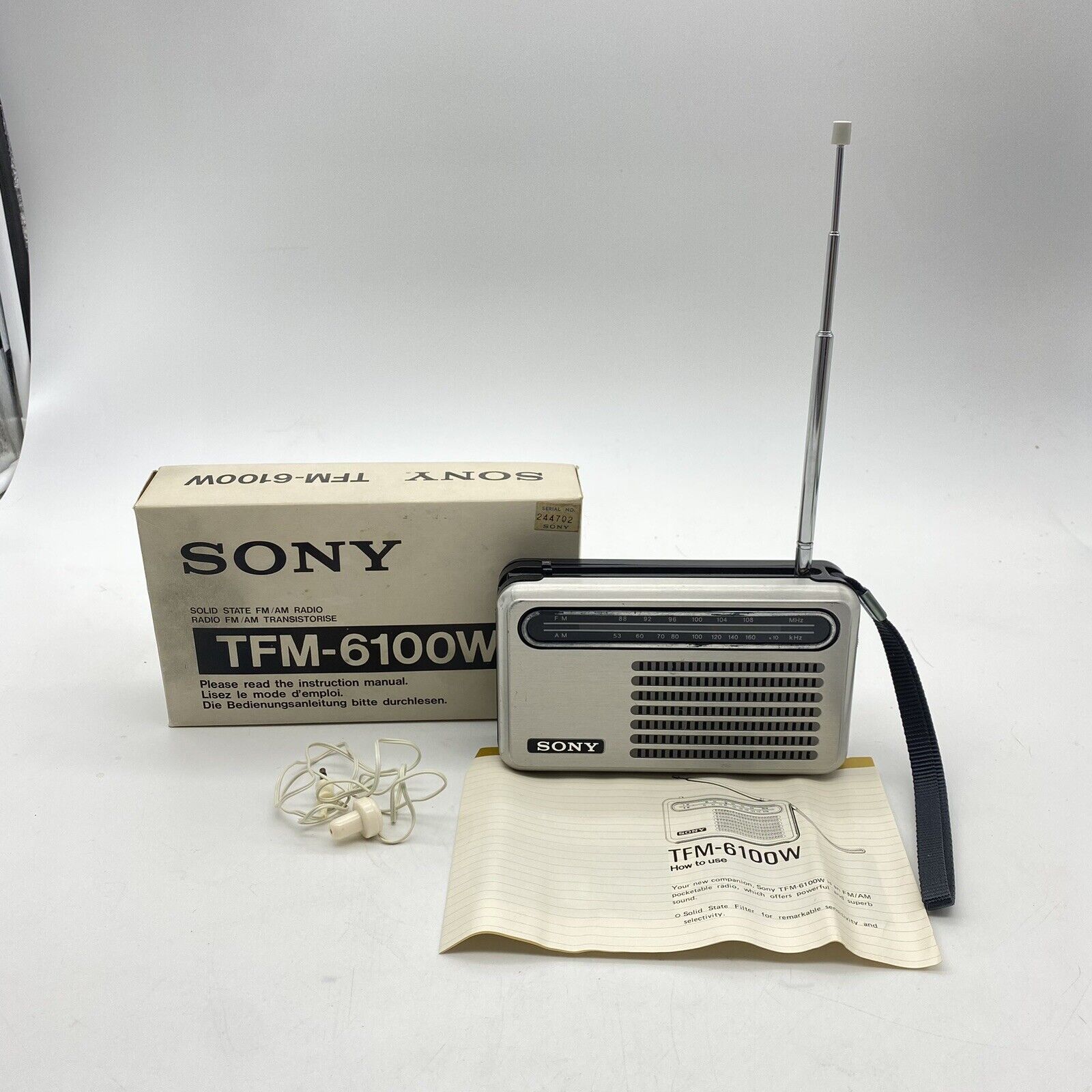 Vintage Sony Radio AM FM Solid State TFM-6100W In Box Tested Works Instructions