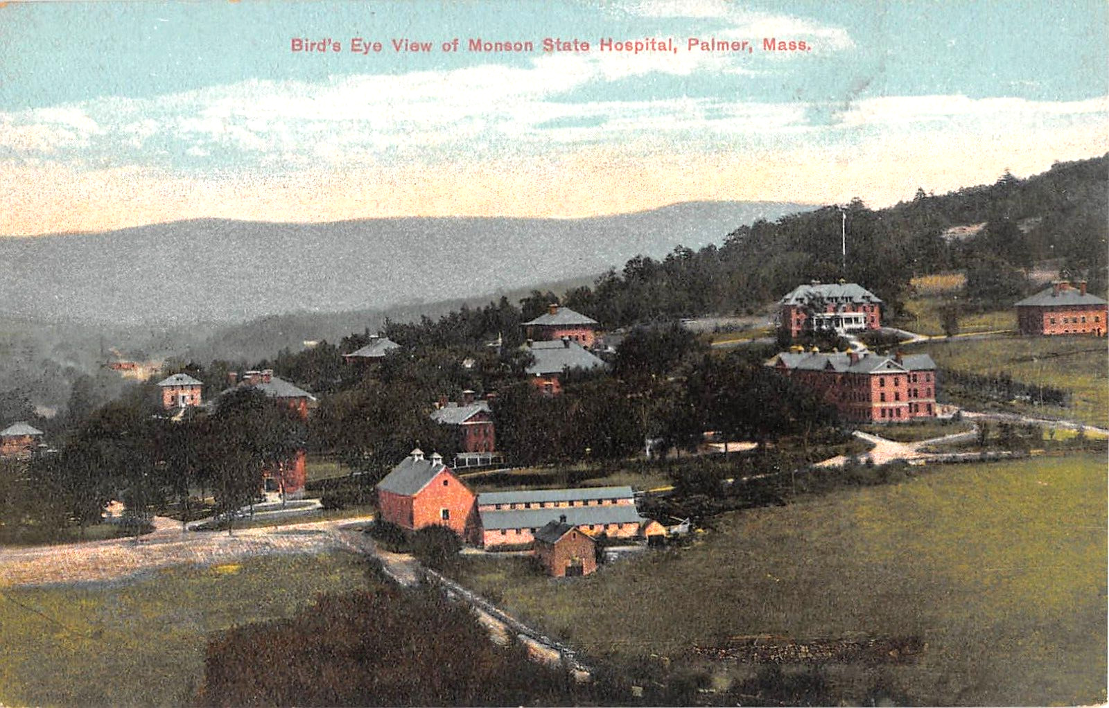 c.1910 Bird\'s Eye View Monson State Hospital Insane Asylum Palmer MA post card