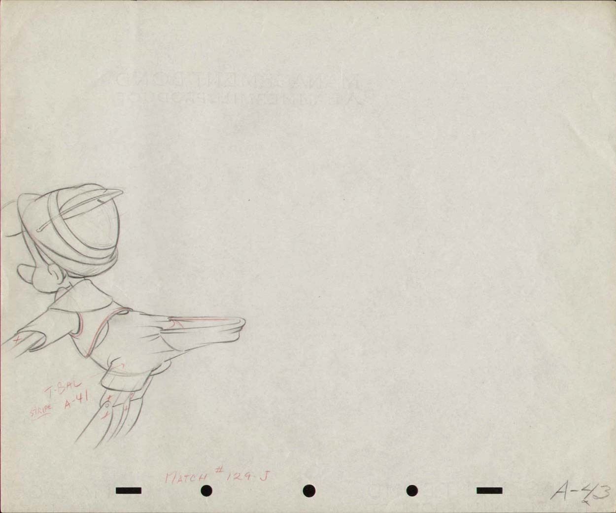 1939-1940 WALT DISNEY\'S PINOCCHIO ORIGINAL ANIMATION ART PAGE PRODUCTION DRAWING