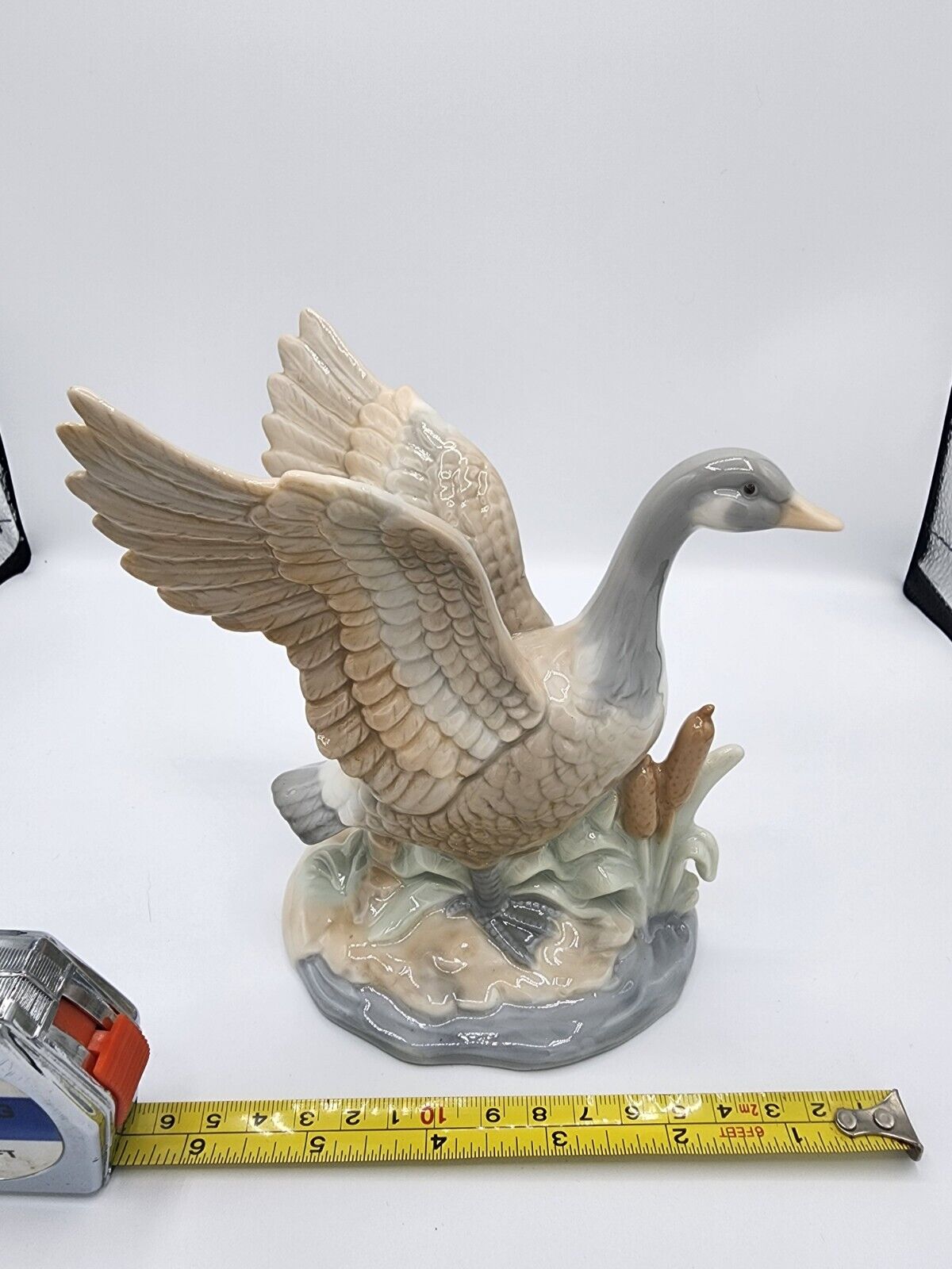 Vintage George Good Porcelain Canadian Goose w/Cattails Figurine, Signed Gaylord