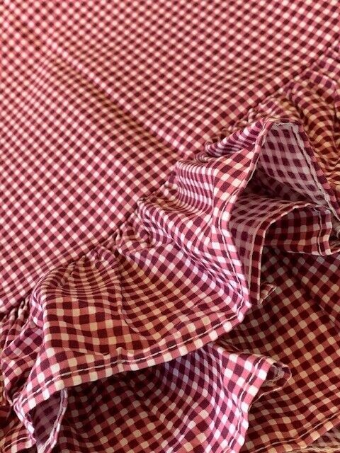 2 Vtg JCPenney PERACLE Gingham Ruffled Pillowcases PAIR Berry COTTAGE Rose Pink
