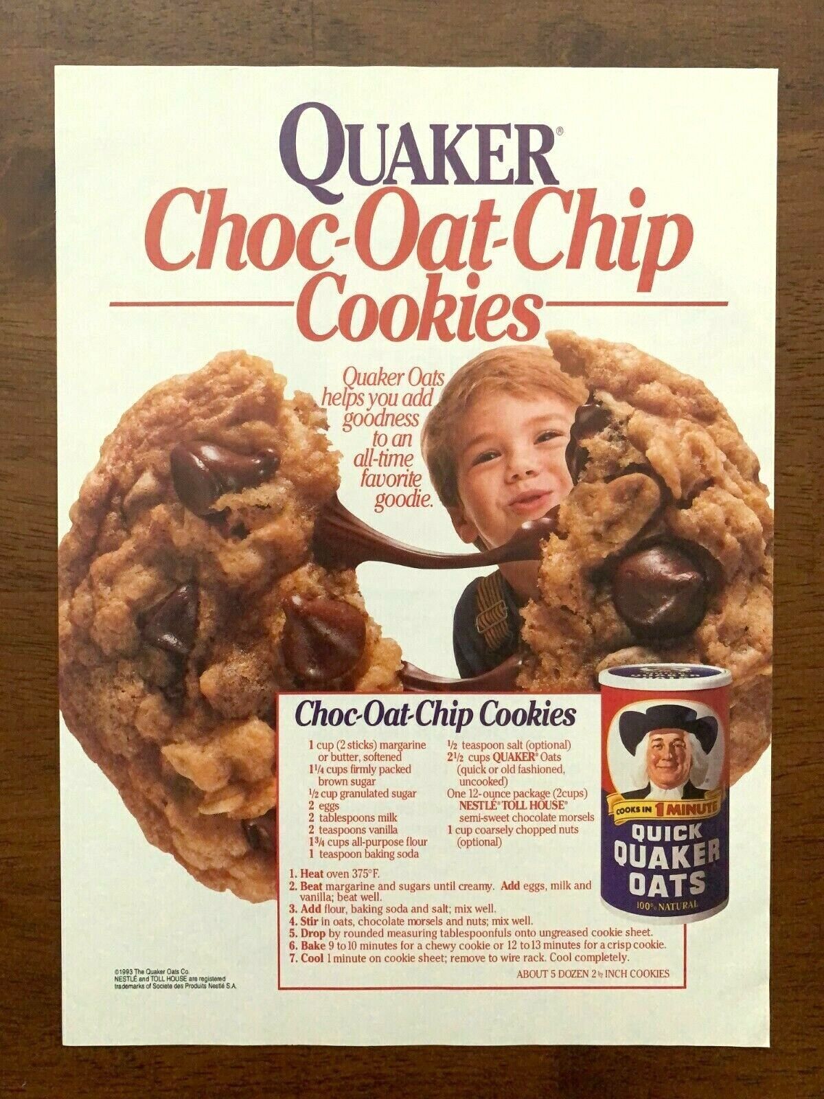 1993 Quaker Choc-Oat-Chip Cookies Vintage Print Ad/Poster Authentic Pop Decor