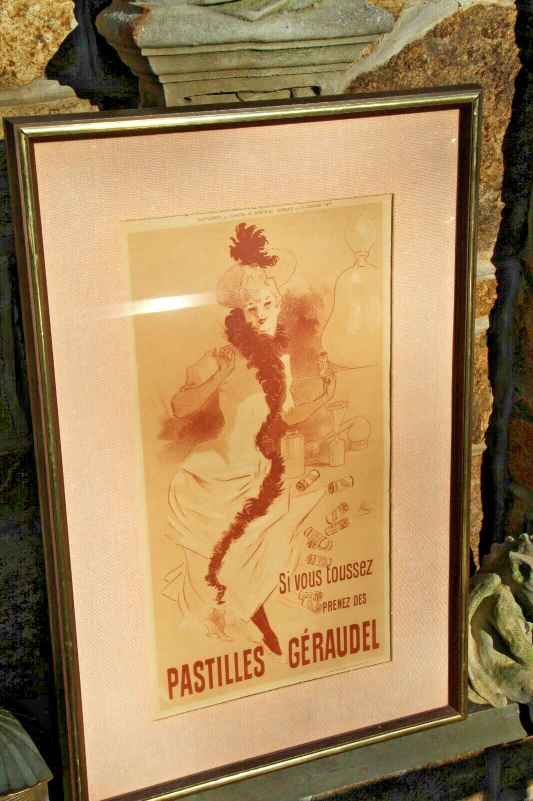 Jules Cheret Original lithograph 1891 Le Courrier Francias. Pastilles Geraudel