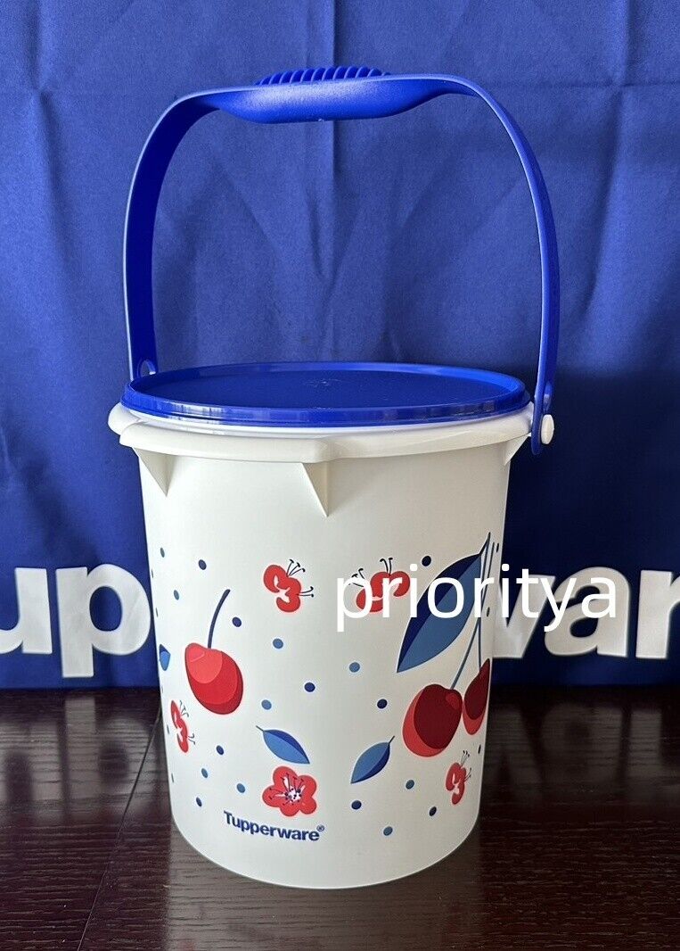 Tupperware Giant Jumbo Canister w/ Cariolier Handle 8.5qt Cherry Blue Seal New