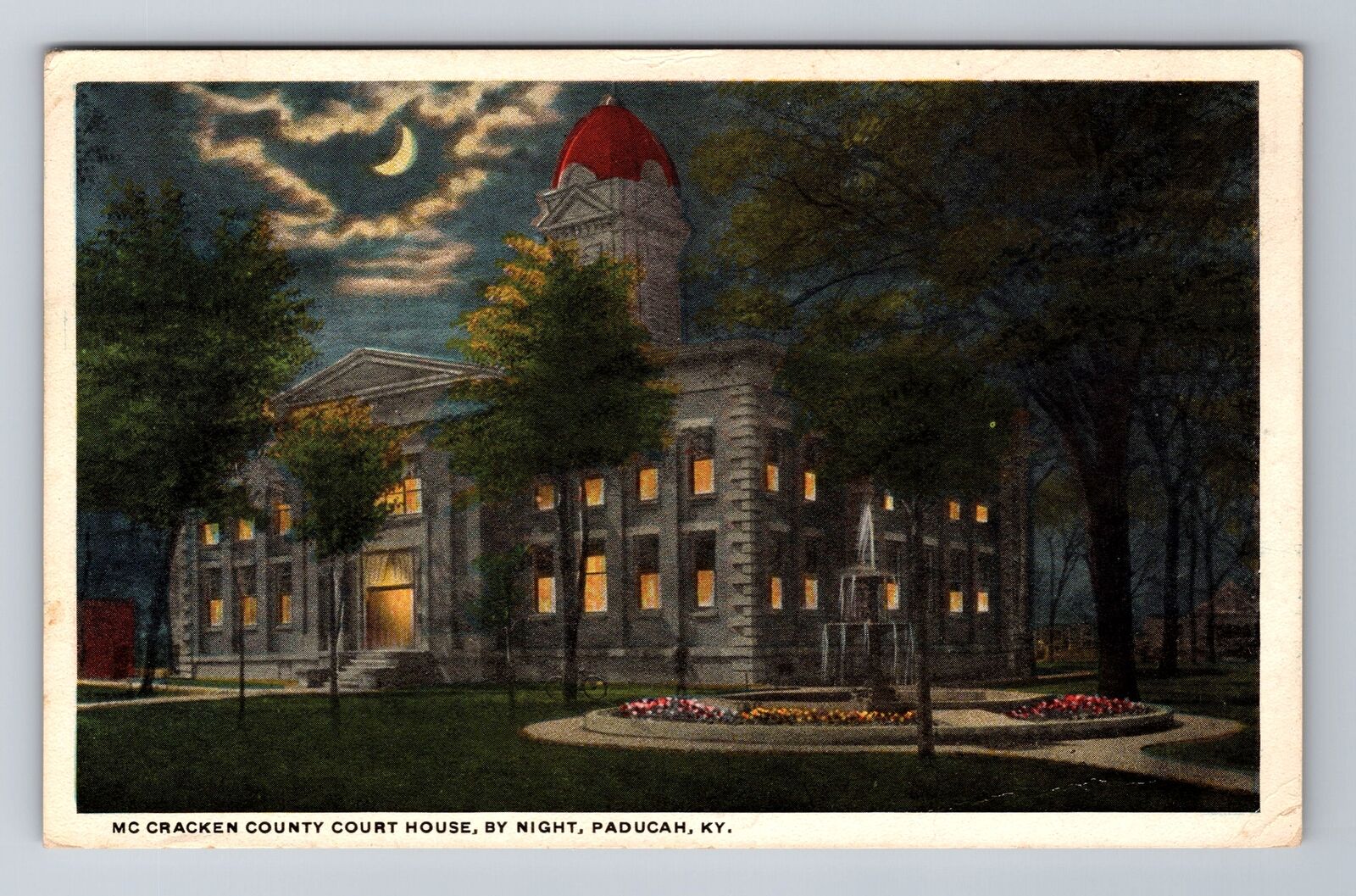 Paducah, KY-Kentucky, McCracken County Courthouse at Night, Vintage Postcard