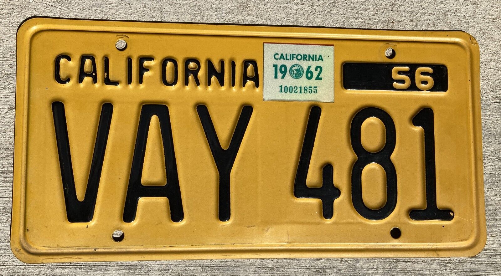 1956 California License Plate, Very Good Condition, Original Paint