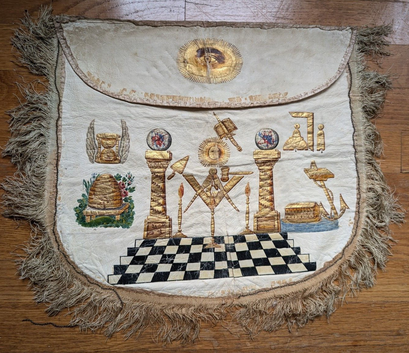 Antique Masonic Painted Apron Odd Fellows & Masons Regalia Sisgo Baltimore