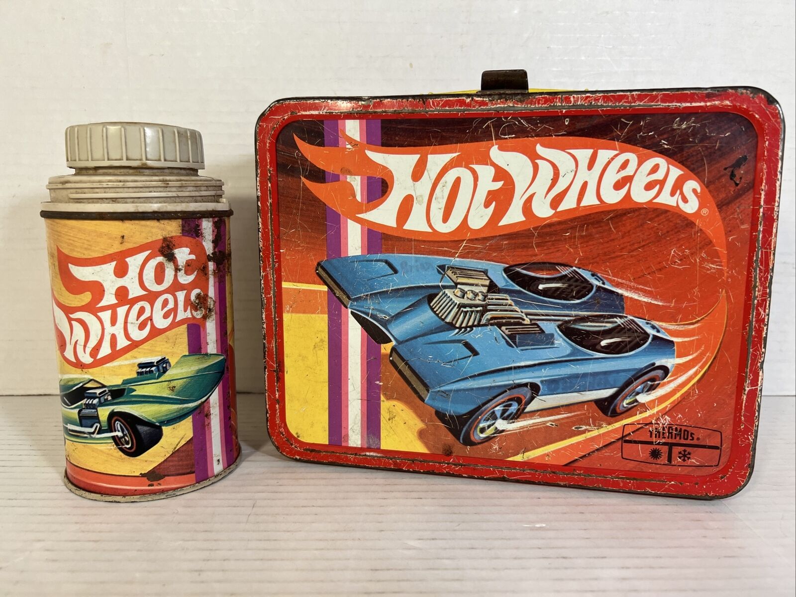 Vintage 1969 HOT WHEELS Lunchbox & Thermos Metal King Seeley Redline Hot Rod