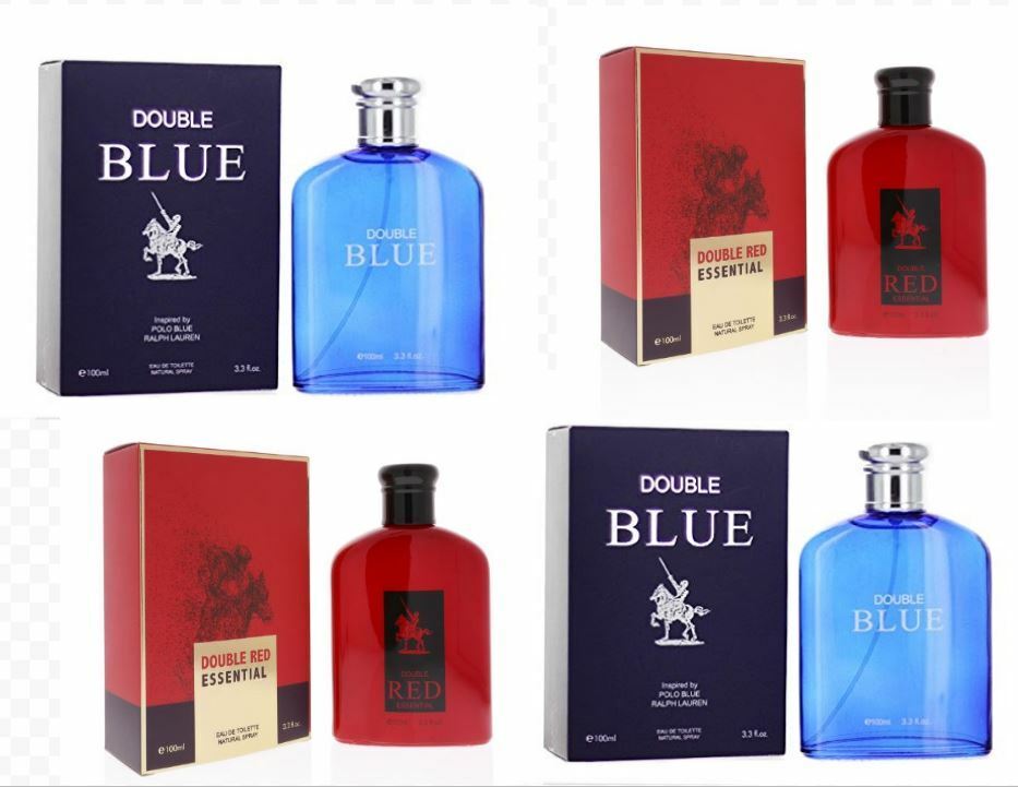 Lot 4pcs Men Perfume Double  Red Essential Double Blue EDT 3.3oz Fragrance Spray