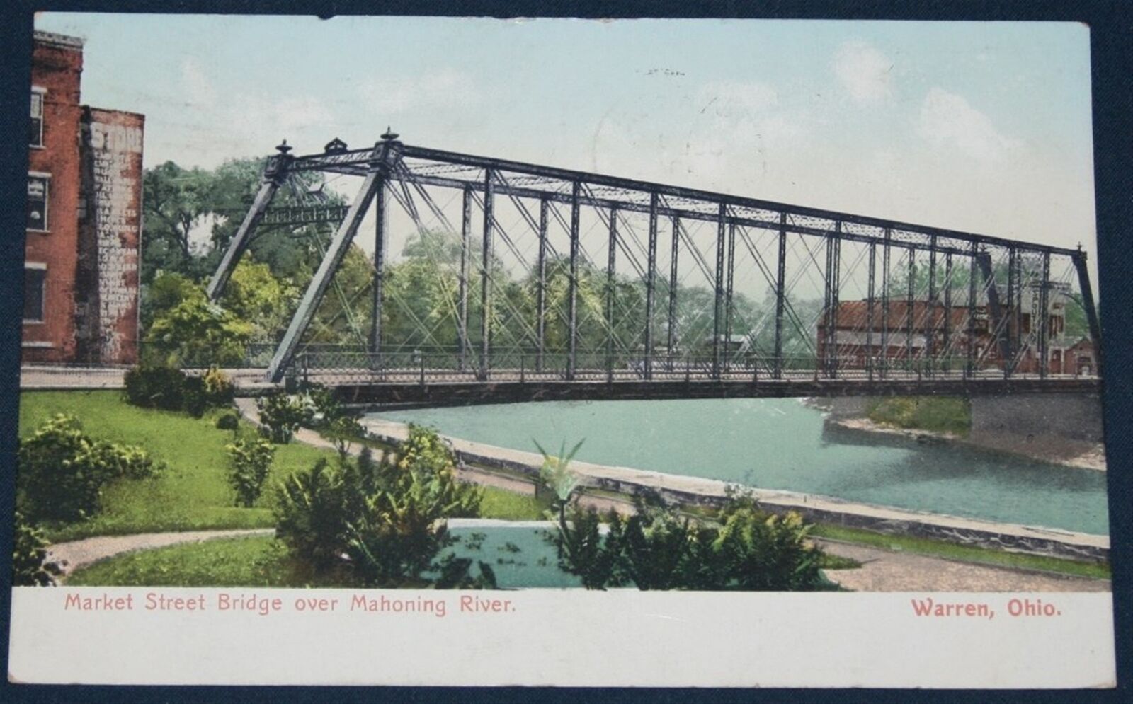 Market Street Bridge, Mahoning River, Warren, OH Postcard 1909