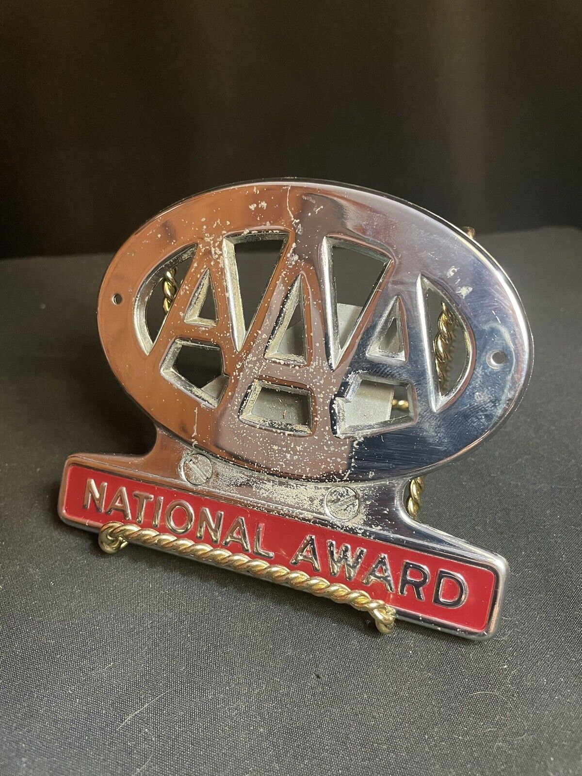 Vintage Triple AAA National Award License Plate Topper with original screws