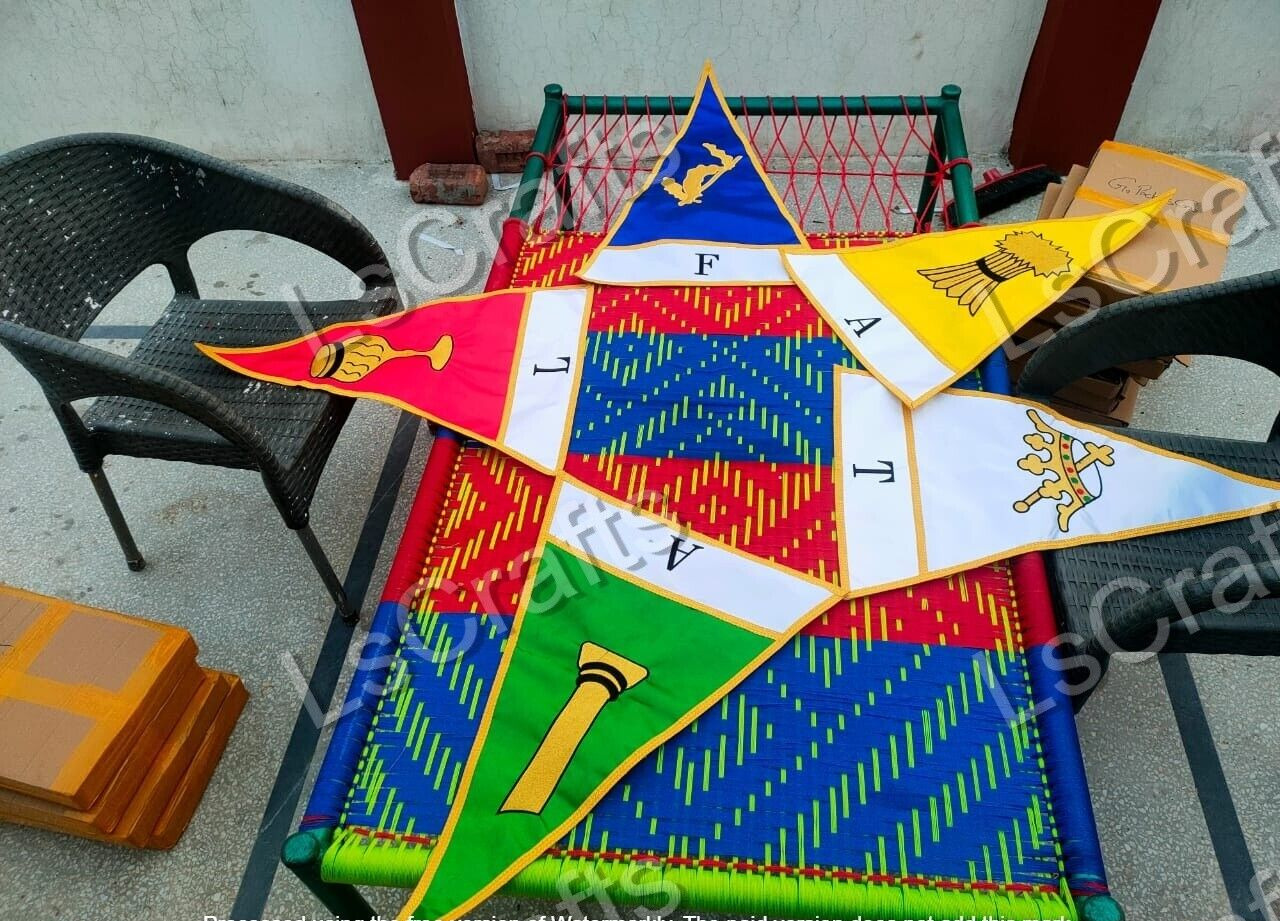5 triangle Embroidered Flags/Banners to make Order of Eastern Star OES O.E.S