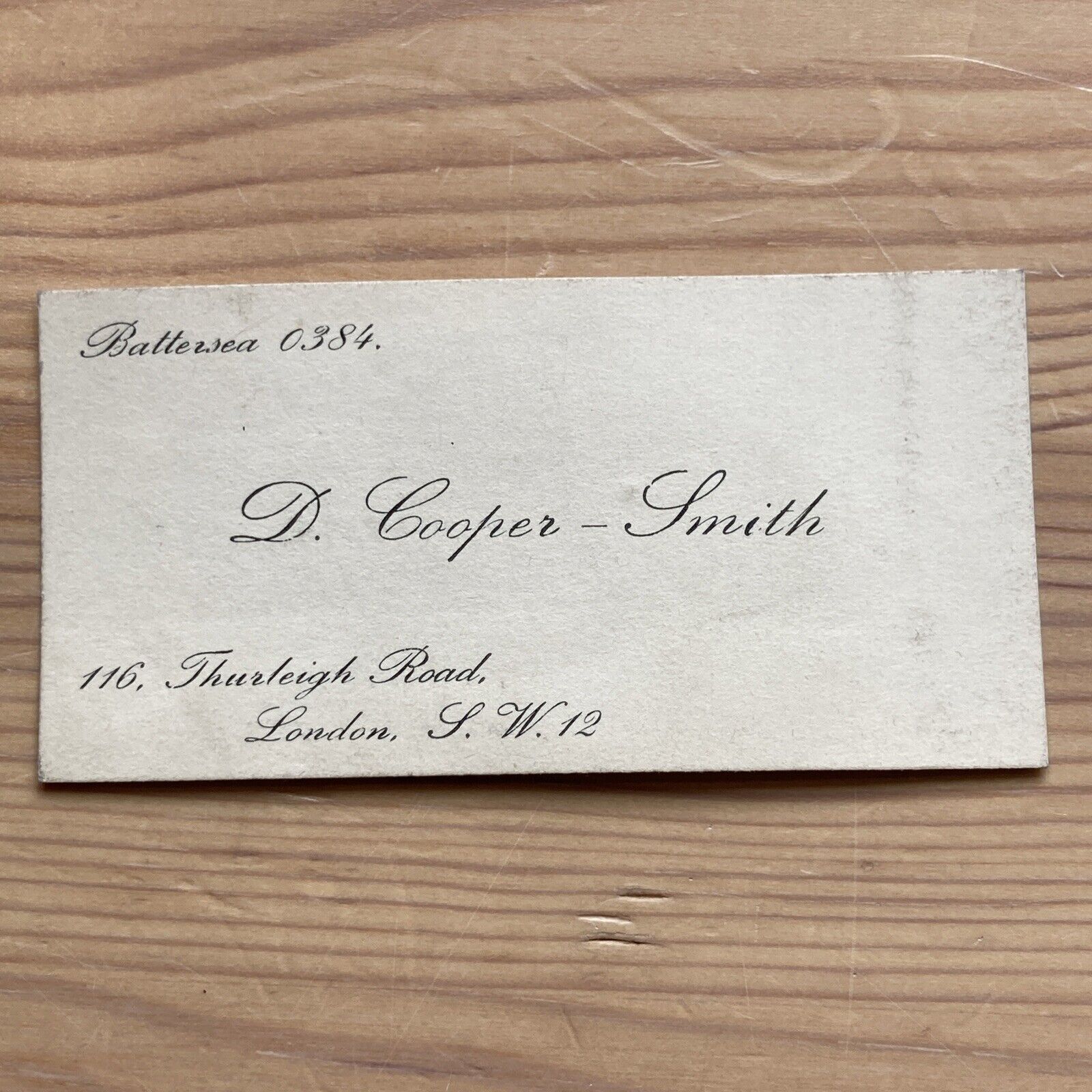 Early 20th c. Calling Card - D. Cooper-Smith of Thurleigh Road, London 