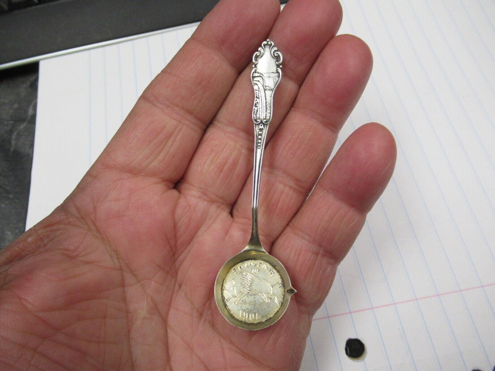 Pan American Buffalo Sterling Silver Souvenir of 1901 Pan Bowl Spoon 