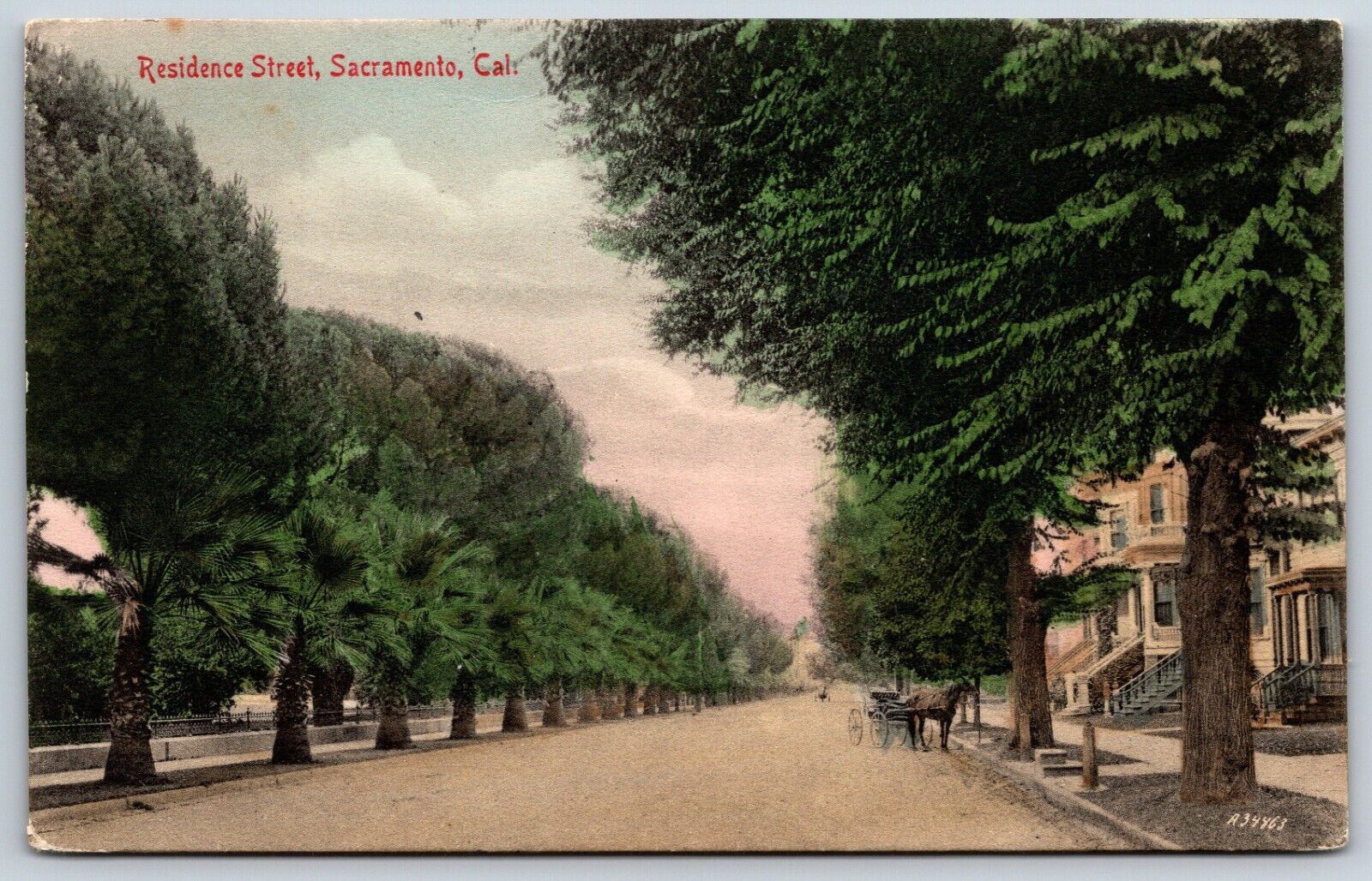 Postcard Residence Street, Horse Carriage, Sacramento California Unposted