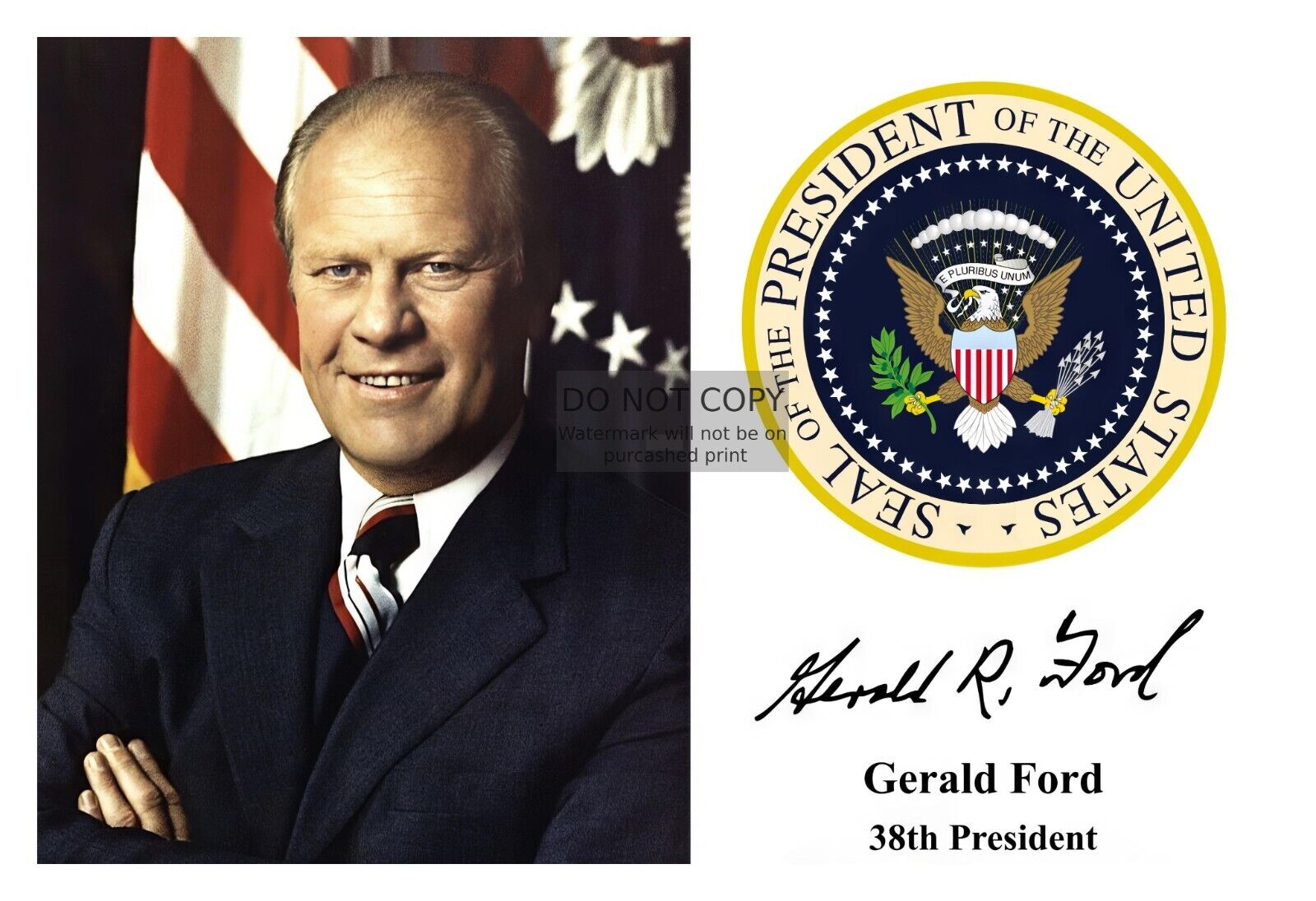 PRESIDENT GERALD FORD PRESIDENTIAL SEAL AUTOGRAPHED 4X6 PHOTOGRAPH