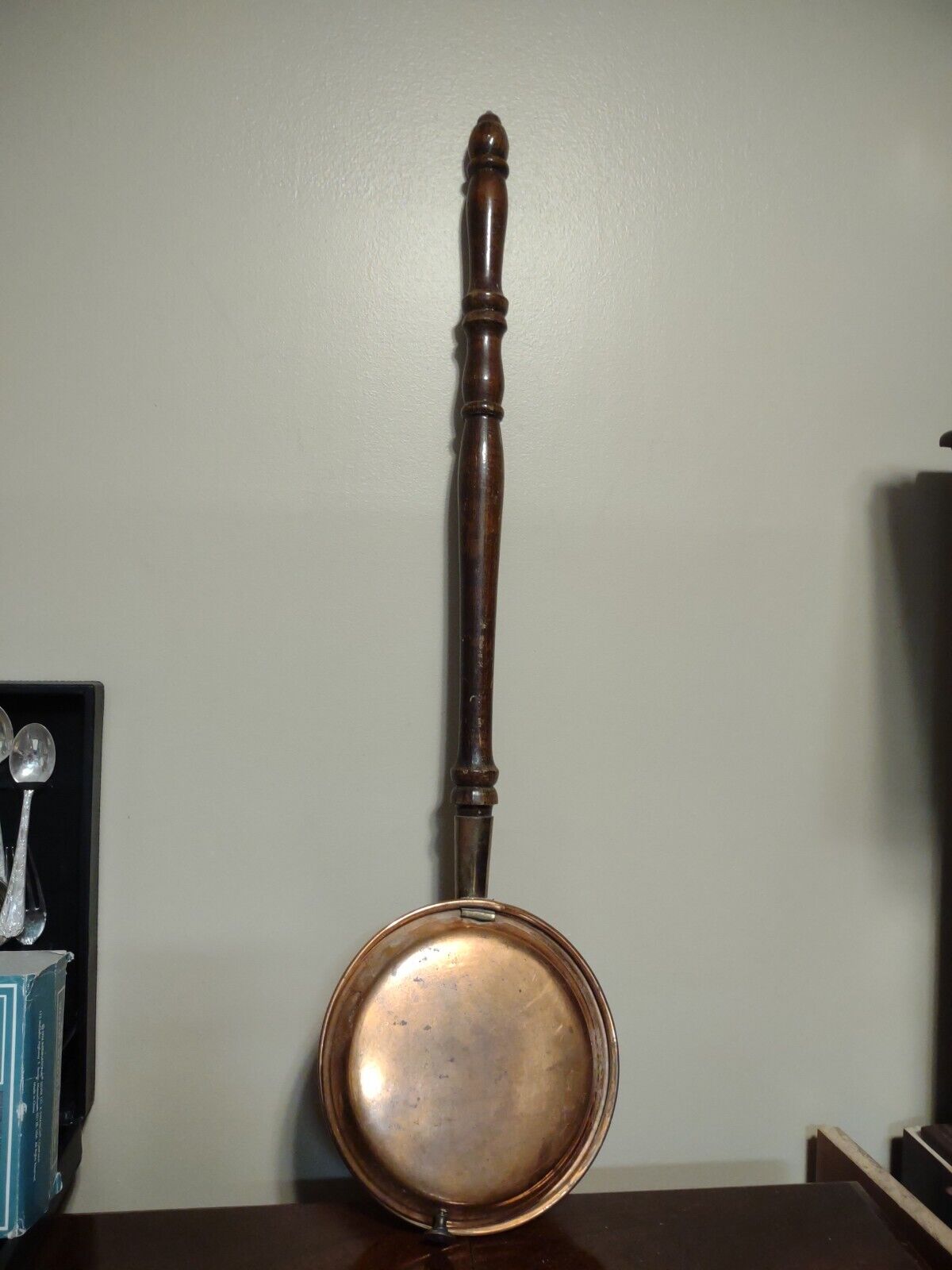 Antique Copper Bedwarmer W/Wooden Handle